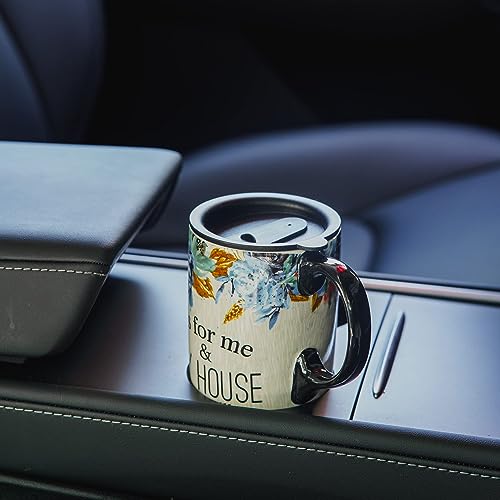 DUSVALLY Ceramic Mug Tall Coffee Cup with Lid, Handle and Gift Box Latte Mug 17oz,Blue Flower, Medium (Approx. 3.5 x 6.5 inches) - Image 3
