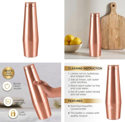 Image of Tambra Pure Copper Matt Crown Design Water Bottle with Advanced Leak Proof Protection and Joint Less With Matt Finish Look | Ayurveda and Yoga Health Benefits | (950 ml, Pack of 1)