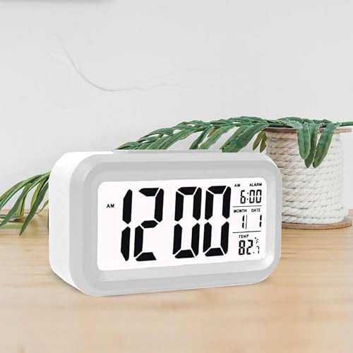 Image of Casa Copenhagen Digital Alarm Clock Table Clock for Students, Home, Office, Corporate with Automatic Sensor, Date & Temperature - White