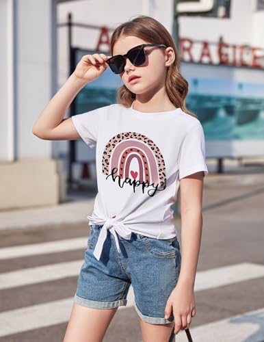 Image of Arshiner Girls Short Sleeve Shirts Tie Knot Front Tops T Shirts for Kids Crewneck Cute Casual Tie Dye Tee Blouse