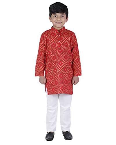 Image of AHHAAAA Kids Ethnic Cotton Bandhani Printed Kurta Pajama Set For Boys