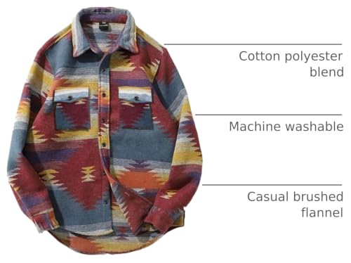 Image of FindThy Men's Brushed Flannel Shirts Ethnic Aztec Print Button Up Lapel Tribal Shirt Jacket Shacket