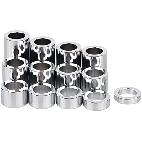 XMMT Chrome 13PCS Wheel Axle Spacer Kit I.D. 3/4" (0.75) - O.D. 1-1/8" (1.125) CNC Aluminum Compatible with Harley Bobbers Choppers Dyna Softail Touring Electra Glide Sportster 883 1200 Cover