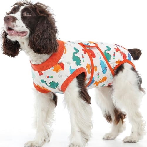 Image of Kuoser Dog Surgery Recovery Suit, Soft Breathable Dog Recovery Suit for Female Spay Male Nueuter, Anti Licking Puppy Onesie Pet Surgical Suit for Dogs Abdominal Wounds Skin Disease, Dinosaur M