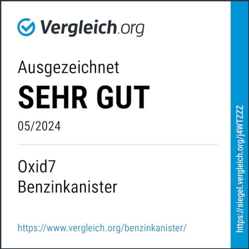 Oxid7 Kraftstoffkanister 20 Liter aus Metall mit Schraubverschluss | Benzin, Diesel & Bio-Ethanol geeignet | 20L Benzin-Kanister mit UN-Zulassung & Bauart geprüft