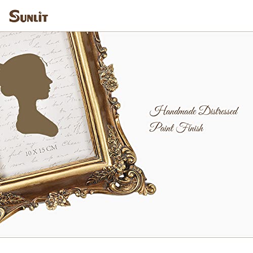 Sunlit Vintage Picture Frame 4X6 Inch, Luxury Antique Photo Frames With Glass Front thumb #4