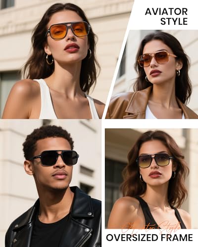Cyxus Oversized Tangle Free Aviator Sunglasses for Women Trendy Shades UV Protection for Beach Music Festivals Shopping 12403