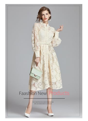 2025 Heavy Industry French Niche Court Lantern Sleeve Long Dress with Delicate Water Soluble Lace and2