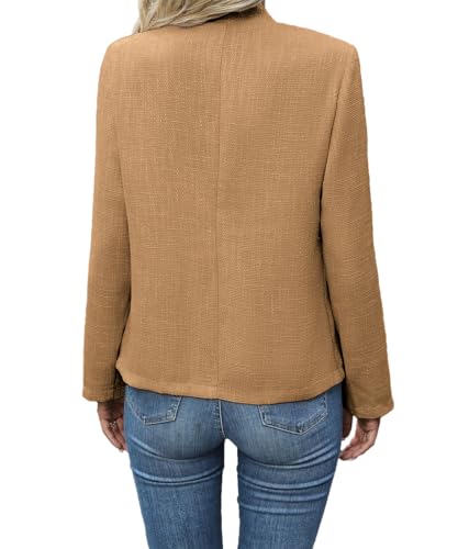 Tweed Blazer Jackets for Women Kahki Ladies Jacket Cardigan Wool Boucle Work Professional Office Lightweight Clothes 2024 Spring Fashion Dressy Outfits Khaki XXL2