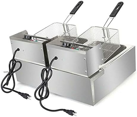 Miniatura 7 de Freidora comercial con 2 cestas y tapas, freidora de gran capacidad de acero inoxidable de 2 x 6 litros, máquina de freír cocina con control de