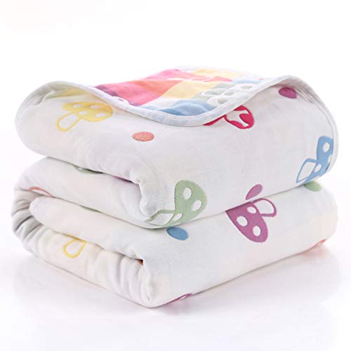 SYGA Baby's 6 Layer Muslin Cotton Stroller Cover Swaddle Wrap Receiving Blanket (110, Mushroom)