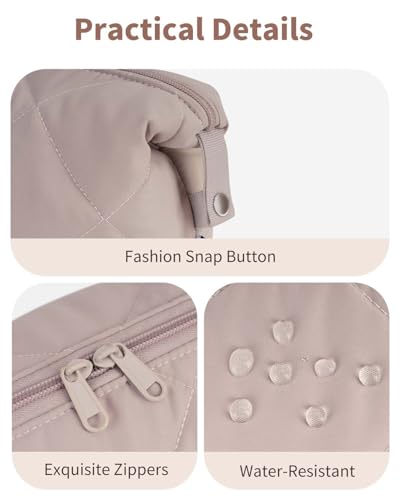 Ceneda Puffy Padded Makeup Bag Travel Toiletry Bag Quilted Makeup Pouch Organizer Bag Cosmetic Bag for Women (Beige) - Image 5