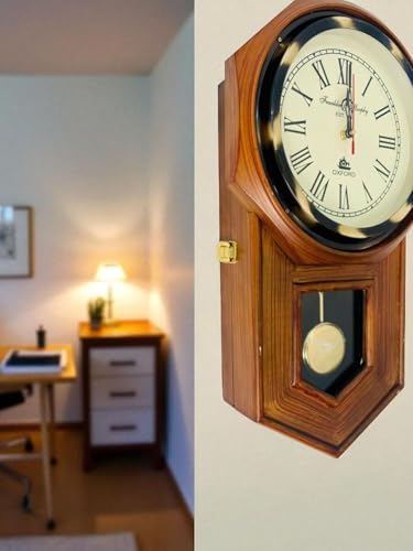 Image of Online Clock. Wooden Wall Clock with Pendulum - Roman Numerals, Classic Analog Design, Elegant Home & Office Decor - Franklin & Murphy (Est. 1868) inch