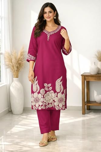 Image of FABNEX Kurta Set for Women | Stylish Cotton Printed Kurti Pant Set | Indo-Western Casual & Festive Kurta Set for Women (K-229-30)