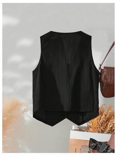 OYOANGLE Women's Button Front Sleeveless Blazer Vest V Neck Office Work Suit Vests Waistcoat2