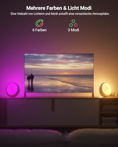 Image of Bonsery Bedside Lamp, Set of 2, LED Bedside Lamp, Touch Dimmable with Remote Control, Wireless Table Lamp with RGB Colour Changing, Round Night Lamp with Timer & Memory for Living Room, Children's