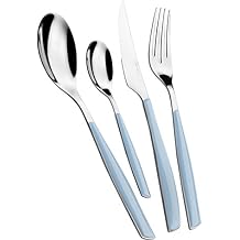 BUGATTI, Glamour, 24-piece Cutlery Set in 18/10 Stainless Steel and SKY BLUE handle. 6-person Cutlery Set consisting of 6 spoons, 6 forks, 6 knives and 6 coffee spoons