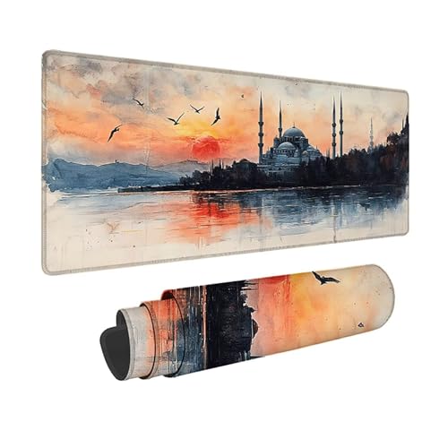 Tapis de souris XXL 80x40cm blanc imprimé ville pour bureau PC et gamer