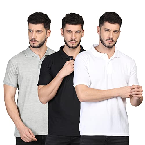 Image of INKKR Men's Casual Polo Neck Half Sleeve Solid T-Shirt (Pack-3)