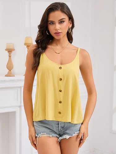 Women's Loose Button-Front Cami Top Sleeveless Flowy Summer Camisole for Casual Vacation Outdoor(Yellow, L)2