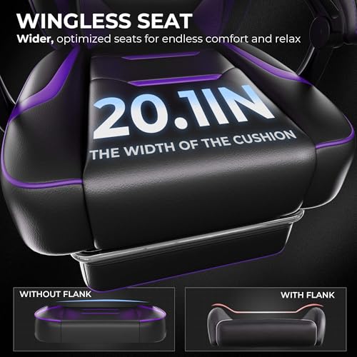 GTPLAYER Gaming Chair with Footrest, Big and Tall Game Chair 350lb Racing Style Computer Chair, Ergonomic Executive Office Chair High Back with Lumbar Support and Recliner, Purple