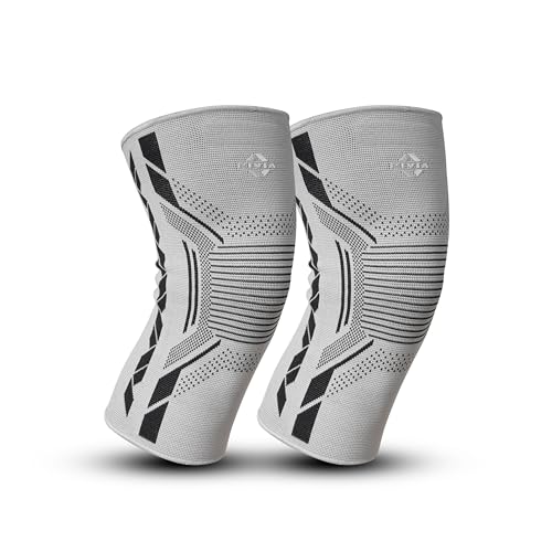NIVIA Knitted Knee Support with Silicon for Men & Women, Neoprene Compression Sleeve, Anti-Slip Grip, Heat Retention & Stability for Gym, Training, and Injury Recovery (Grey, Small)