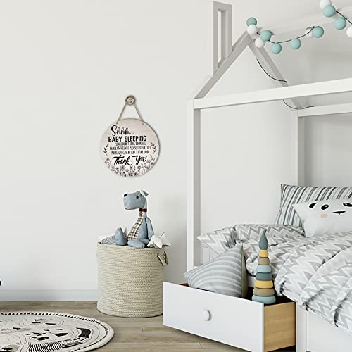 Image of Deroro Baby Sleeping Sign for Front Door, Please Do Not Ring Doorbell Wood Door Hanger for Outdoor Outside Porch Decor, Rustic Wooden Wreath Wall Hanging Decoration for Home