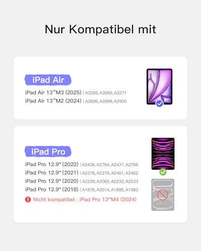 Inateck Tastatur Hülle Kompatibel mit Air 13 Zoll M4/M3/M2(2026/2025/2024),Ultraleichte Tastatur Hülle für ipad Pro 12.9 Zoll 6/5/4/3 Gen,QWERTZ,mit Stifthalter,AirTap BK2007-13 2