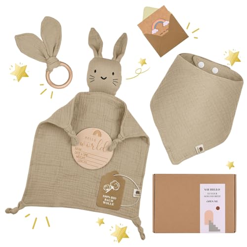 LAFERKA Neugeborenen Geschenk Junge | Neugeborenen Geschenk für Mädchen | Schmusetuch für Babyparty