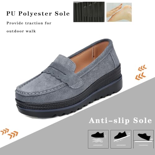 Image of Ruiatoo Women's Slip-On Platform Loafers Suede Wedge Mocs Low-Top Lightweight Casual Office, Travel, Daily Walking Shoes