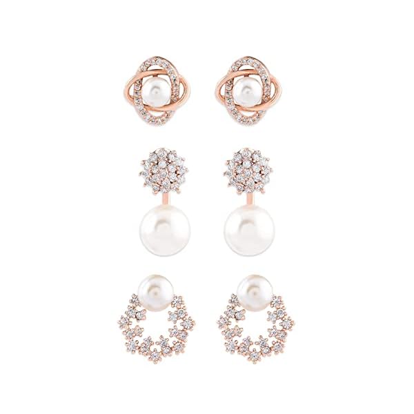 Zaveri Pearls Enchanting Gold Tone Floral Cubic Zirconia & Pearl Stud Earring For Women-ZPFK9456 - Image 6