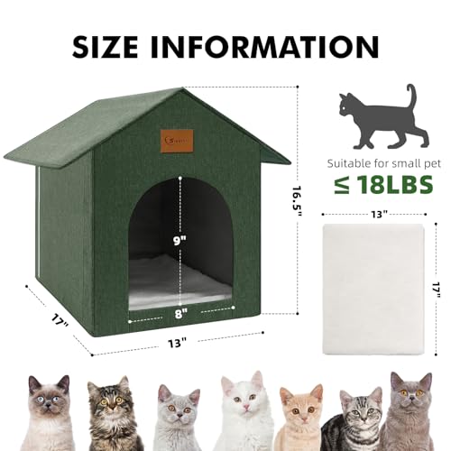 Maison pour chat d'extérieur dans le jardin abri isolé vert olive pour l'hiver