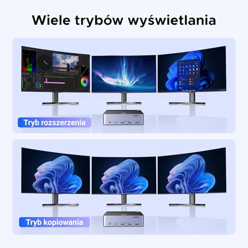 UGREEN Przełącznik KVM HDMI+Displayport 2 komputery 3 monitory 8K60Hz z 4 portami USB 3.0, przełączanie za pomocą przycisków i kontrolera pulpitu Kompatybilny z systemami Windows/Linux/MacOS itp.