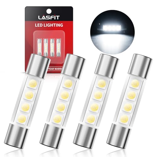LASFIT 29mm 6614F LED Vanity Mirror Lights Bulb, Extremely Bright 3030-SMD chips 6641 6612F 6614 LED Bulb, Fit for Sun Visor Lights, 6000k White Car Festoon, 4 Bulbs