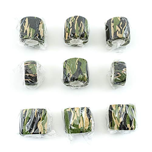 FRESINIDER 9 Rolls Self Adhesive Wrap Athletic Tape Gauze, Breathable Elastic Cohesive Bandage for Sports Injury & Pet (7 Pcs 2\" x 5 Yards + 2 Pcs 1\" X 5 Yards) (Woodland Camo)