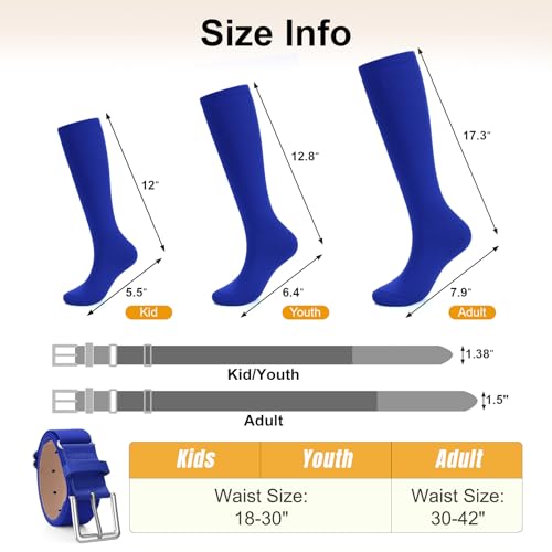 Image of XZQTIVE Baseball Softball Socks and Baseball Softball Belt Combo Set Knee-High Soccer Socks for Kids Youth Adult