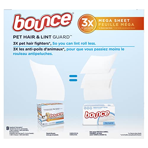 Bounce Pet Hair And Lint Guard Mega Fabric Softener Dryer Sheets With 3X Pet Hair Fighters, Unscented, 150 Count #TOP2
