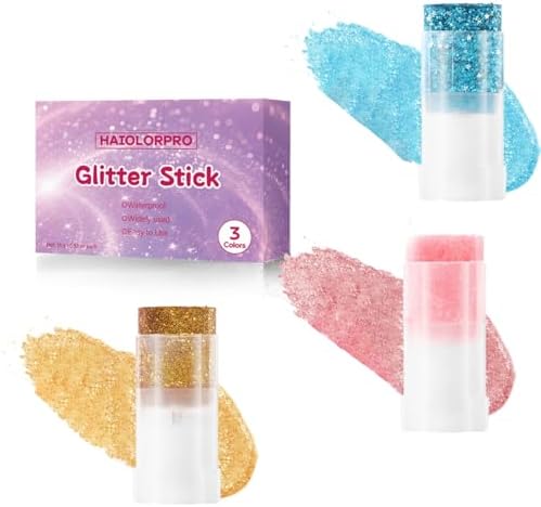 Gold Blue Pink Body Glitter Stick, Face Hair Glitter Stick for Kids, Glitter Face Paint Hair Accessories for Women Girls Singer Concert Festival Rave Disco Party Mermaid Sparkly Makeup