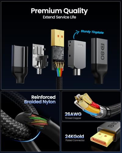Image of Silkland 80Gbps DisplayPort Cable 2.1 6.6FT /2M [VESA Certified], [8K@240Hz, 4K@540Hz 360Hz 240Hz] DP 2.1 Cable 16K, DP80 HDR DSC HDCP, Display Port Cord Compatible DP 1.4, Gaming Monitor 5090 9070XT