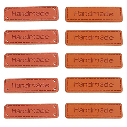Houhounb 60 Piece Leather Handmade Labels - Sew On Embellishment Knitting Accessories, 2 Styles, Brown, 60PCS F