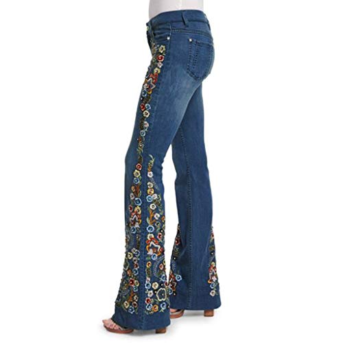 Bell Bottom Embroidered Jeans for Women,High Waisted Flare Stretchy Wide Leg Bootcut Plus Size Jeans for Curvy Women4