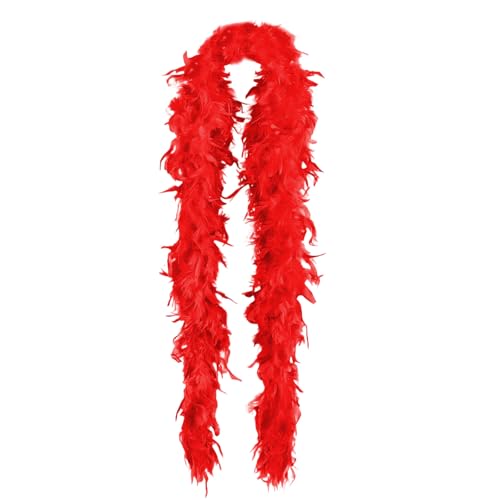 SNBUHA Boa Plumes, Plumes de Dinde Moelleux, Accessoire de Costume pour Déguisement, Charleston Années 20 Flapper Carnaval Fête Costumée D'Halloween, Rouge, 2m