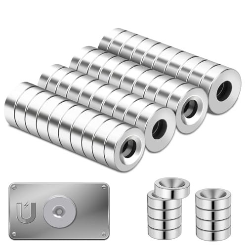 40 Pièces Aimant Puissant Neodyme 10x3x3mm Avec Trou Central - Rond Percé Neodymium Pour Réfrigérateur, Tableaux Blancs, Cuisine (Argent Brillant)