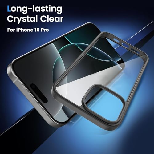 Image of EGOTUDE Case for iPhone 16 Pro, Polycarbonate Hard Back Transparent Cover, Anti-Yellowing