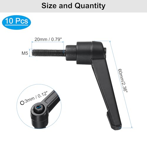 Image of uxcell 10pcs Lever Adjustable Handles M5 x 20mm Metric Male Thread, Level Clamping Handle Hand Stud Knobs Rotating Screw Handles Bolts with Locking Lever, Black