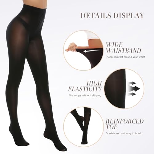 Image of MANZI Women's Solid Color Semi Opaque Footed Tights Soft Stretch Pantyhose