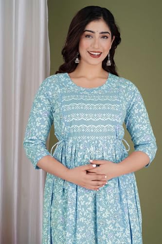 Image of Maternity Feeding Kurtis for Women Cotton - Zip Access Nursing Dress | Comfortable Pregnancy Wear | Stylish Feeding Kurti | Soft Cotton Maternity Dresses for Womens