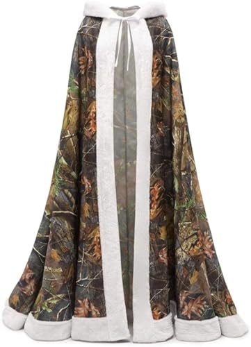 ZVOCY Camo Wedding Cape Winter Faux Fur Camouflage Wedding Dress Cloak