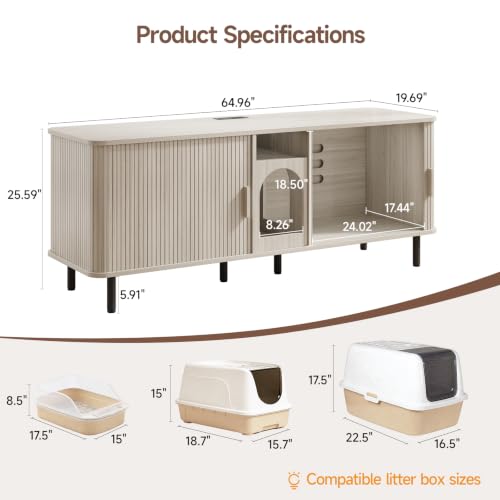 Image of ONBRILL 65 Inches Cat Litter Box Enclosure for 2 Cats, White