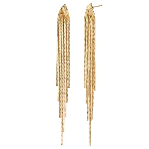 Adramata Pendientes Largos Dorados de Borla Inoxidable - Hipoalergénicos para Fiesta Boda - Colgantes Mujer